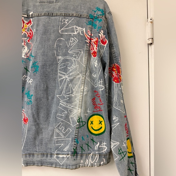 NEW Waimea Denim Jean Jacket Mens M Paint Splatter Streetwear Urban Hip Hop 90s - Picture 10 of 16